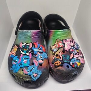 Kids Crocs Tie Dye Rainbow Stitch Character‎ Jibbitz Clogs Size J1
